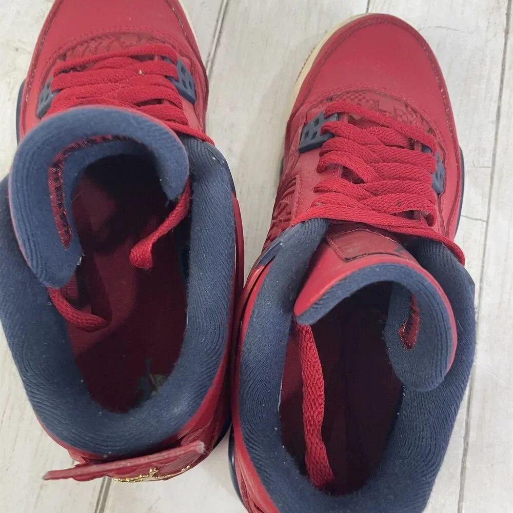Nike Boys Air Jordan 4 408452-617 Red Basketball Shoes Sneakers Size 7Y